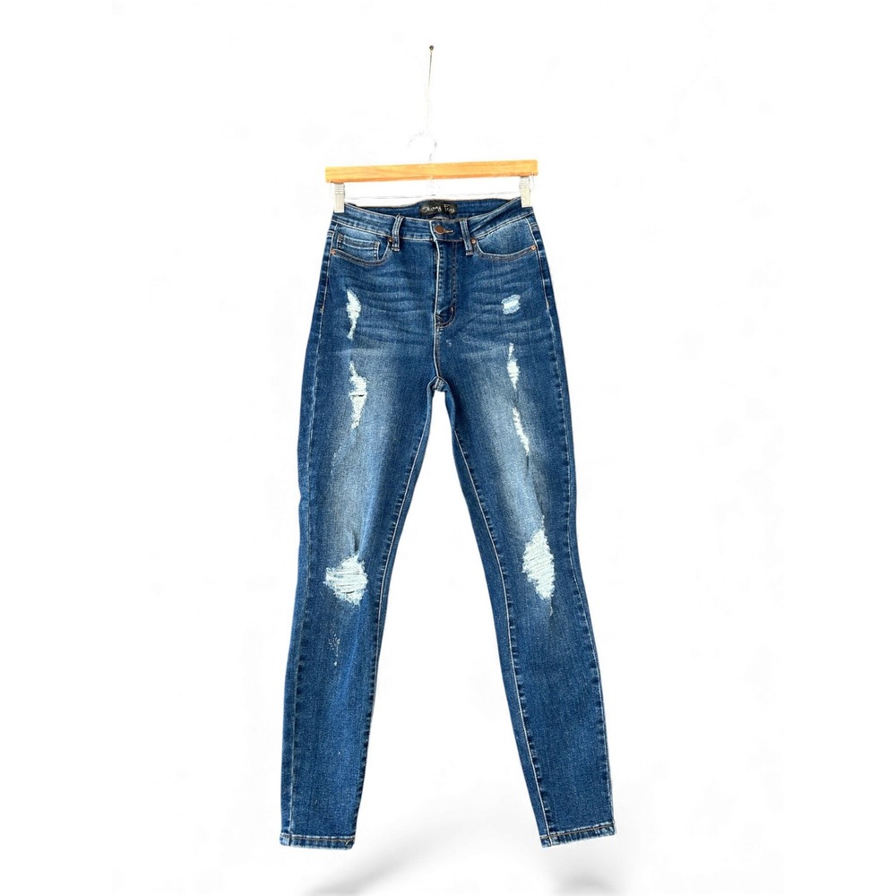 Skinny‎ Tees High Waisted Distressed Blue Denim Skinny Jeans Size 9